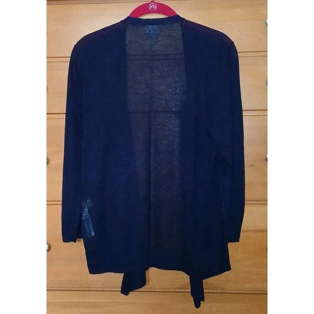 Chicos Womens 1 M Lightweight Minimalist navy blue Open Ft Cardigan 3/4 Sleeve